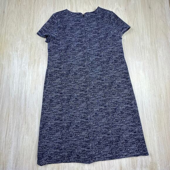 Adrianna Papell Navy Tweed Knit Short Sleeve Elegant Office Chic Shift Dress 10 - Picture 6 of 13